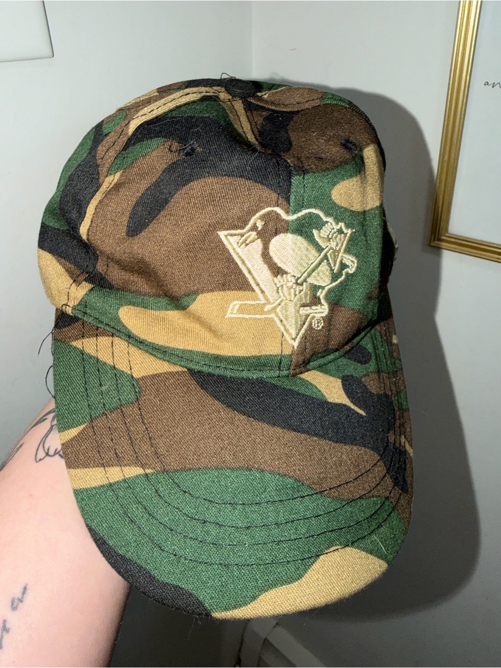 Pittsburgh Penguins Camo Baseball Cap with Embroidered Crest